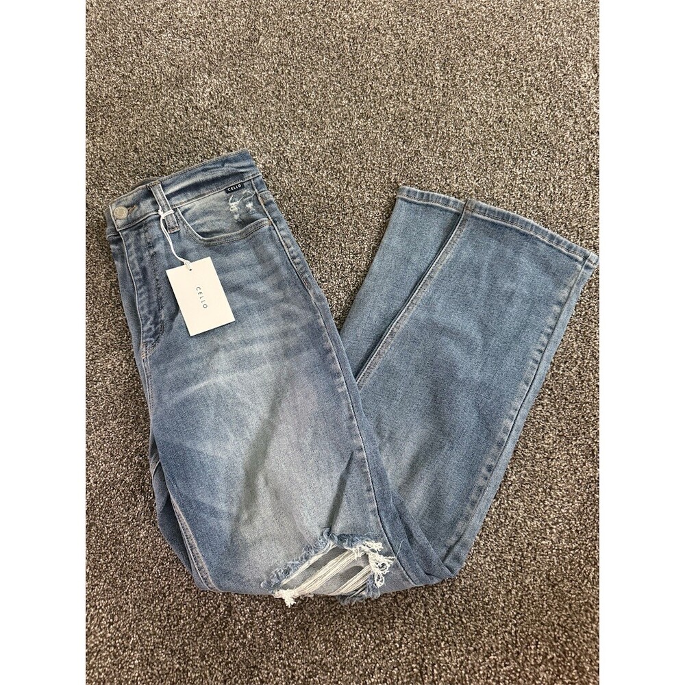 Cello Jeans Womens Size 9 Blue Medium Wash Distressed Straight Leg Stretch